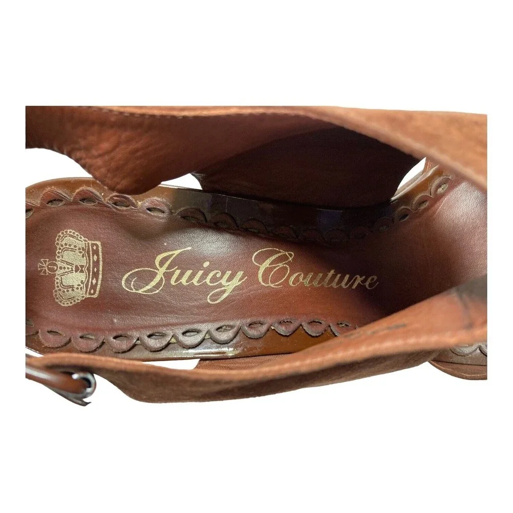 JUICY COUTURE Sandals Women's 9M Brown Suede Leather Platform Heels